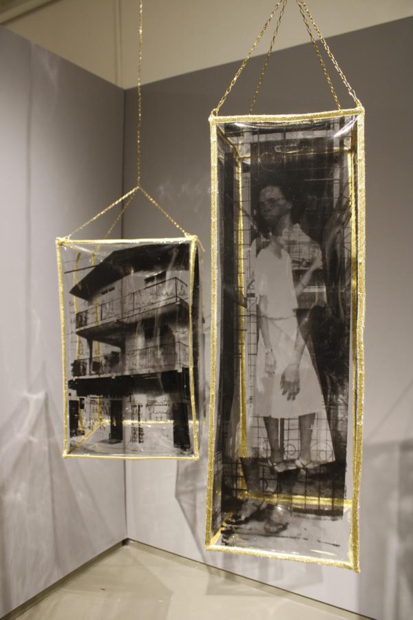 Photo of Domiciliation: Bless This House Settle/Unsettle Repository #1, 2019, and Domiciliation: Bless This House Settle/Unsettle Repository #4, 2019. One-of-a-kind silkscreen prints on 16-gauge clear polymerizing vinyl chloride sheets assembled with seams and chainlinks. 