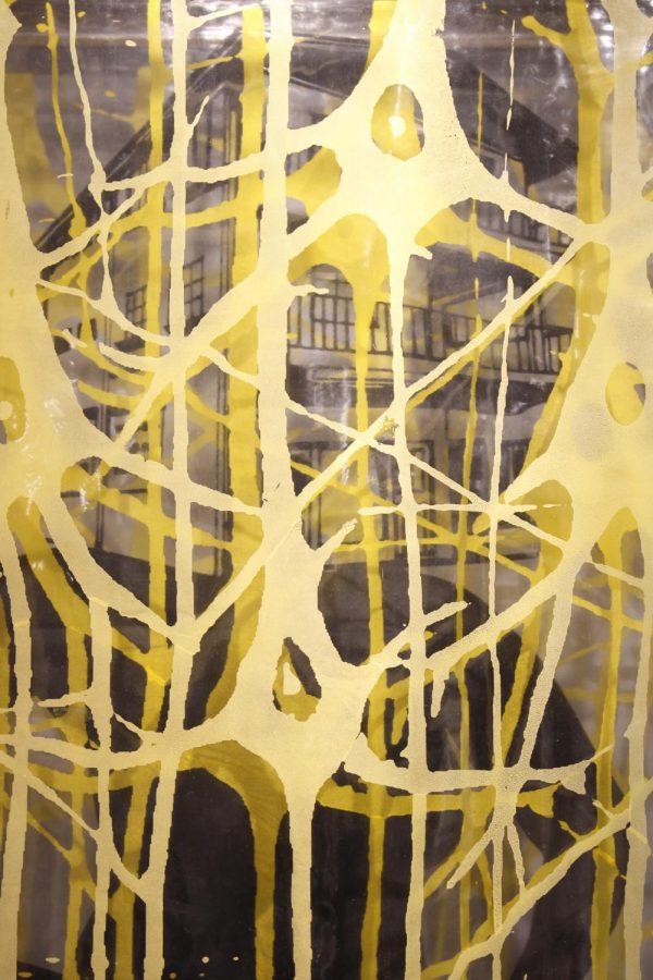 Photo of Domiciliation: Bless This House Wall Hanging, 2019. One-of-a-kind mixed media silkscreen print on 20-gauge clear polymerizing vinyl chloride (PVC) sheets. 