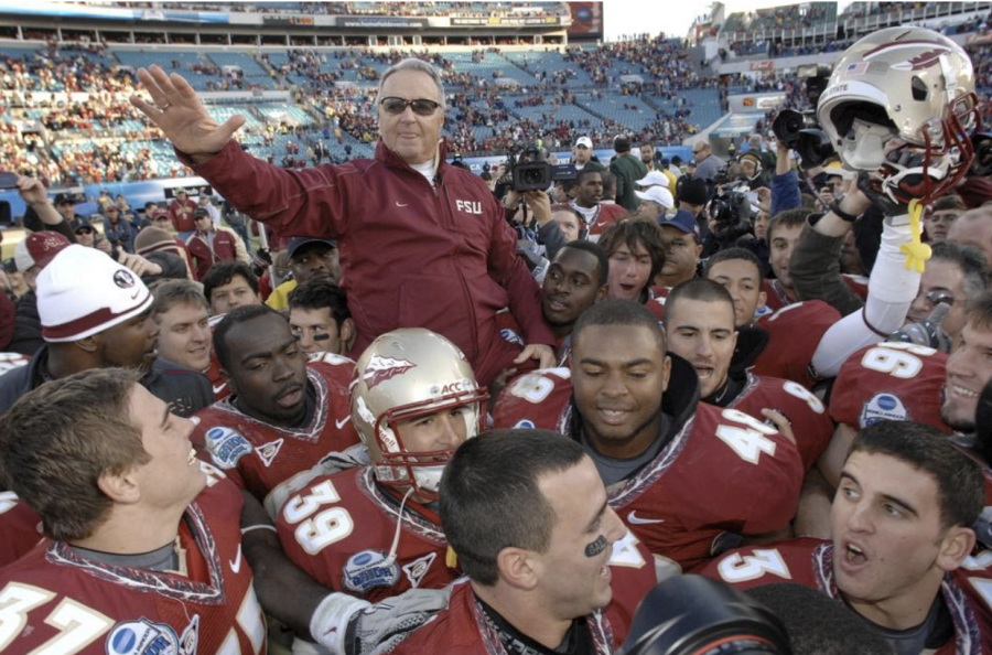 Featured image: Bobby Bowden celebrates with his team following a victory over West Virginia in the 2010 Gator Bowl in Jacksonville, his final game (The Florida Times-Union/Bob Self)