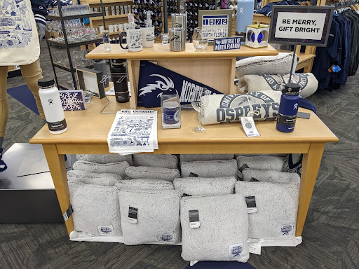 A Holiday themed display case in the Bookstore.