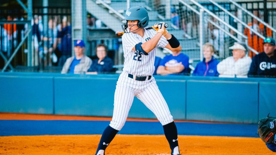 UNF outfielder Kayla Harper sets in for an at-bat against the Florida Gators on Tuesday, Feb. 22. 