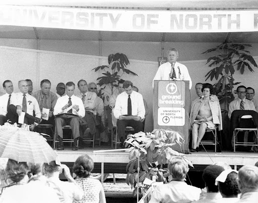 J.J. Daniel speaks at the groundbreaking of the building that would one day bear his name, courtesy of UNF Digital Commons.