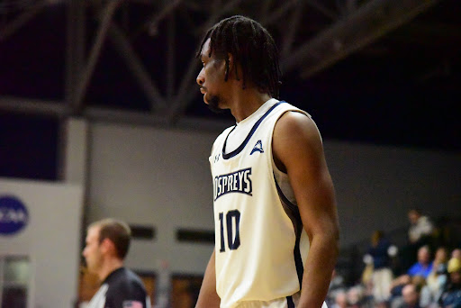 UNF guard Jarius Hicklen looks on during Tuesday’s win over Liberty at UNF Arena in Jacksonville, Florida, Feb. 15.