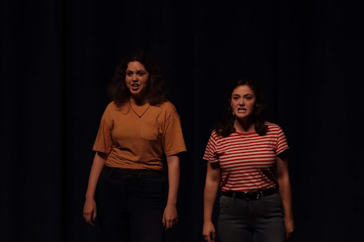 Luke (Hannah Geary) and Annabeth vent their frustrations to the audience during the UNF Swoop Troupe’s performance of The Lightning Thief in Jacksonville, Florida, Friday, Feb. 11.