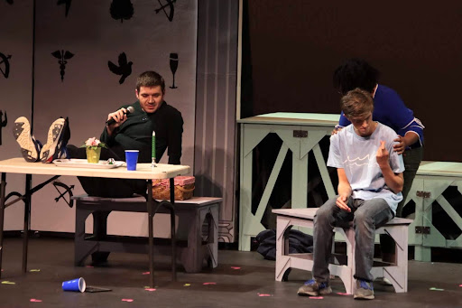 Percy (Zachary Coughlin) and his mother (Victoria Mapayi) suffer through his stepfather, Gabe (Nathan Turoff).