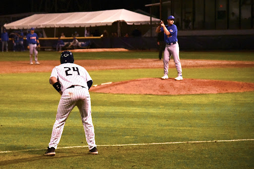 UNF catcher Dallen Leach takes his lead off of third base on Tuesday’s game against Florida. 