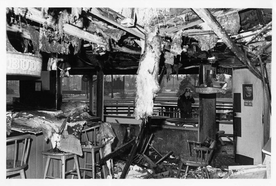 Interior view of the Boathouse after the fire in 1978. 