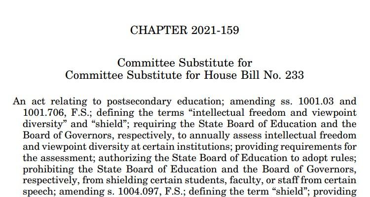 A screenshot of a portion of the Florida House BIll No. 233