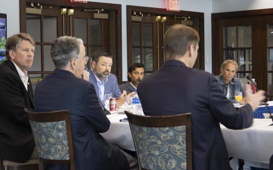 The University of North Florida Board of Trustees debates after finishing their four presidential candidate interviews on Saturday, May 14, 2022. Photo by Darvin Nelson.