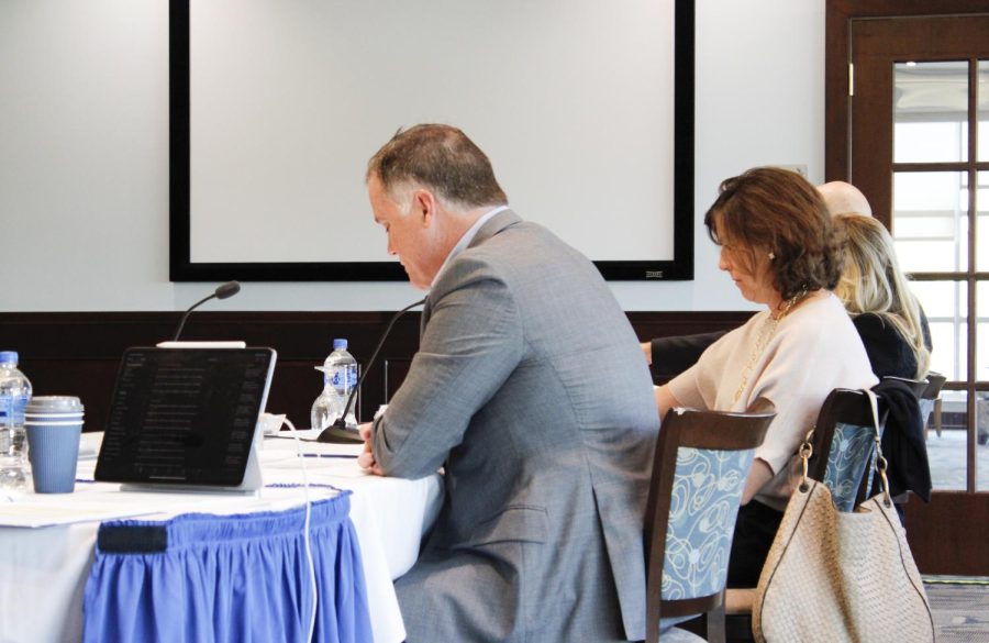 University of North Florida Board of Trustees member Jason Barrett introduces candidate Dr. Moez Limayem to the board at the start of their meeting on Monday, May 16, 2022. 