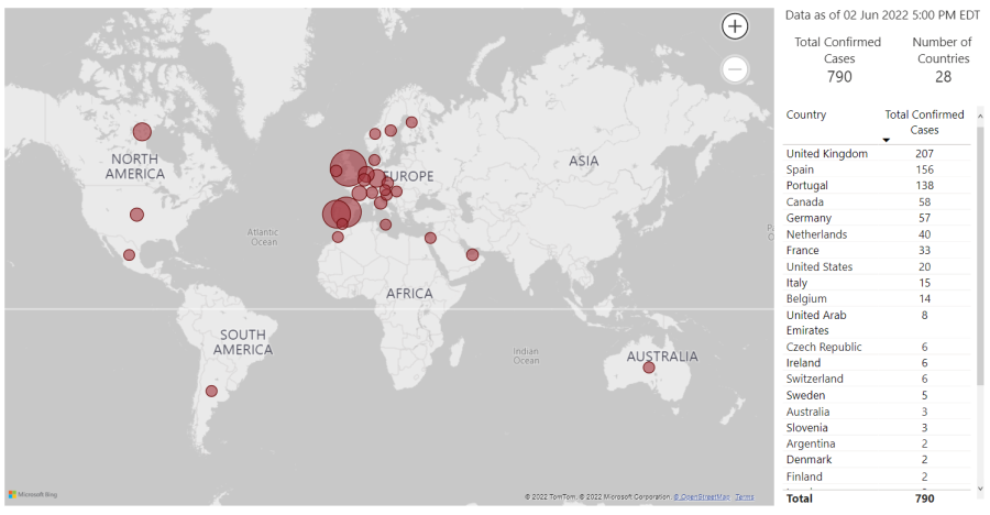 A snippet of the CDC’s “Monkeypox and Orthopoxvirus Global Map.