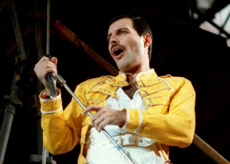 Queen lead singer Freddie Mercury performs