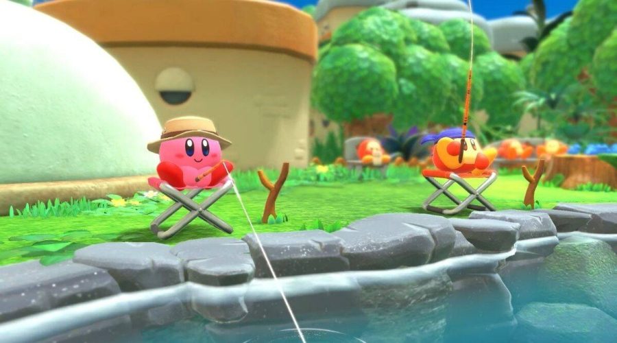 Kirby fishing in the game