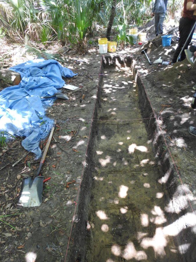 A shallow, 6 foot long trench in the ground