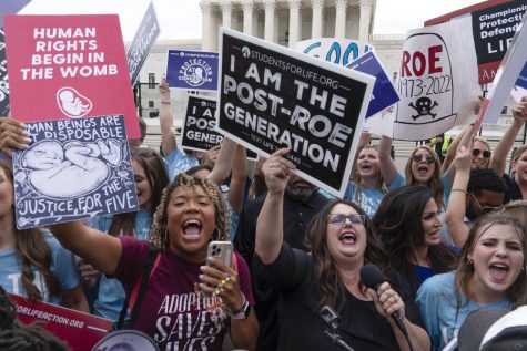 demonstrators outside the Supreme Court protest about abortion