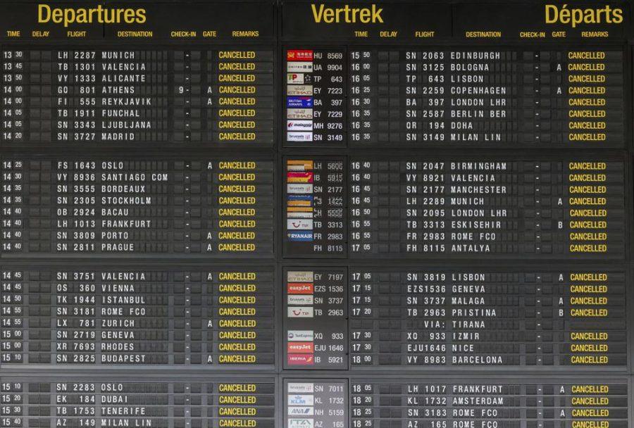  A departures board with cancelled flights