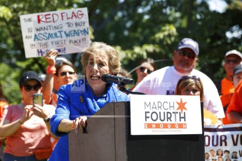 U.S. Representative Jan Schakowsky (D-IL) speaks at a rally held by March Fourth near the U.S. Capitol on July 13, 2022, calling for universal background checks for guns and an assault weapons ban in the wake of continued mass shootings.