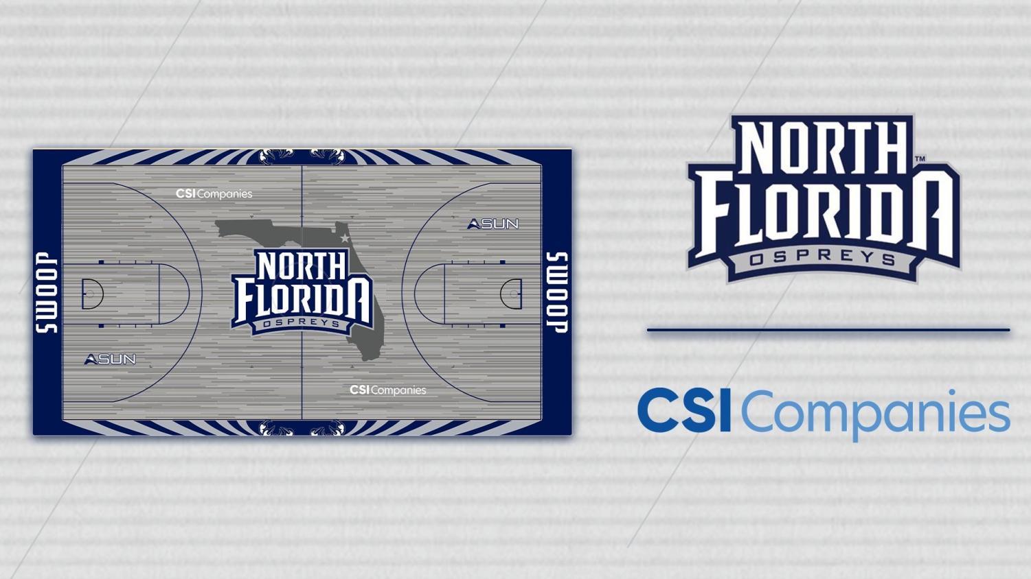New court design featuring a gray floor with navy border.