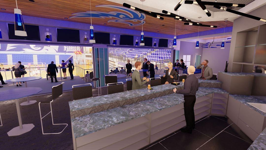 Renderings of new lounge area in hospitality suite.