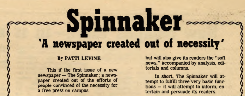 Spinnaker, A newspaper created out of necessity by Patti Levine