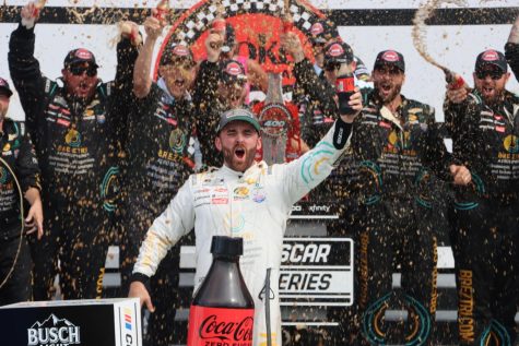 Nascar Cup driver Austin Dillon celebrating his first victory of the season during the Coke Zero Sugar 400 on August 28, 2022 at Daytona International Speedway in Daytona, Florida. 
