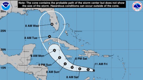 The current NOAA depression forecast cone for Tropical Depression 9.