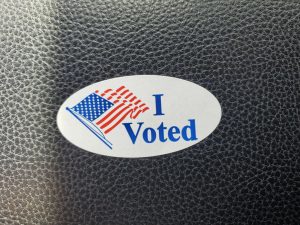 "I Voted" sticker handed out on Election Day.