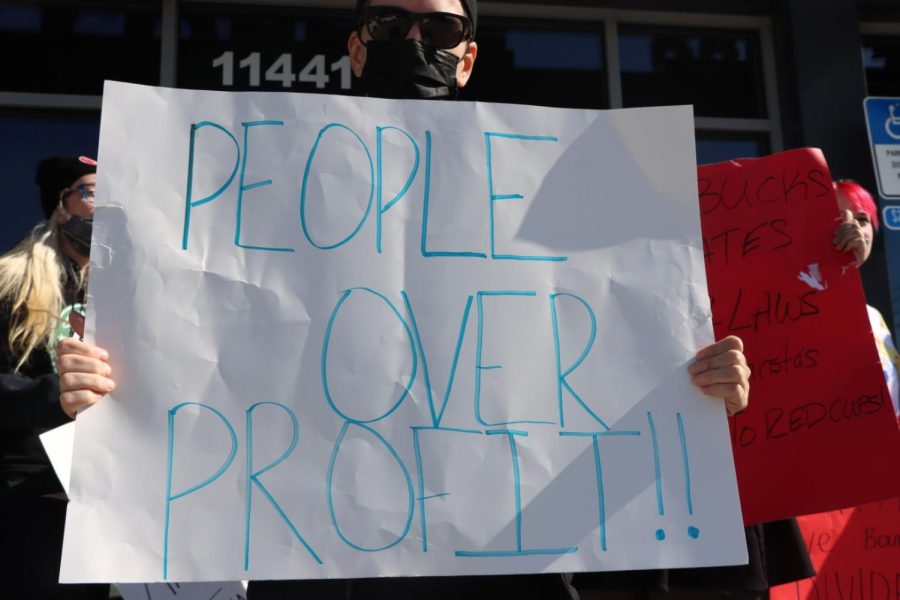 A Starbucks employee at the San Jose location in Jacksonville protested on Thursday.