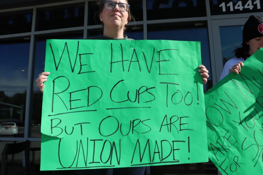 A Starbucks employee at the San Jose location in Jacksonville protested on Thursday.