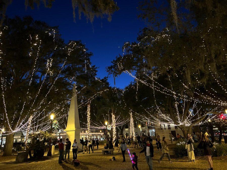 The trees in Plaza de la Constitucion, a park in downtown St. Augustine, are adorned with lights during the annual Night of Lights in this Dec. 2021 photo. 
