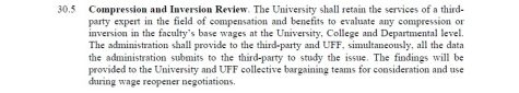 A screenshot of a section of University of North Florida faculty’s new contract as it pertains to compression and inversion. Copy of the contract courtesy of UFF-UNF.