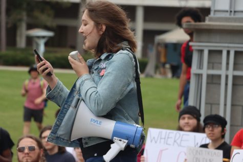 Alivia Kalin delivers a speech to the crowd during Tuesdays rally. 