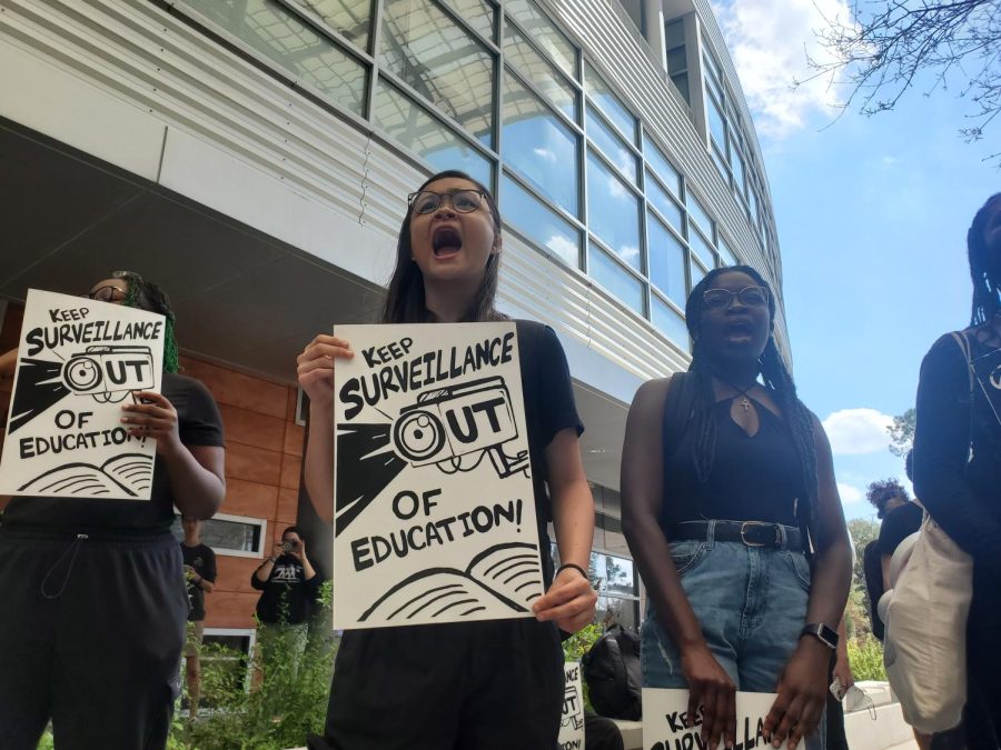 University of North Florida students shouted chants over music in the Student Union as they participated in a Florida-wide walkout on Feb. 23, 2023.