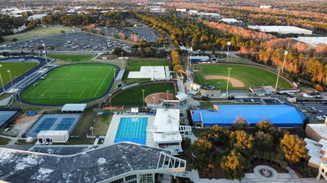 An overhead view of UNF's athletic fields