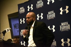 Coach Gibbs speaks at UNF media day