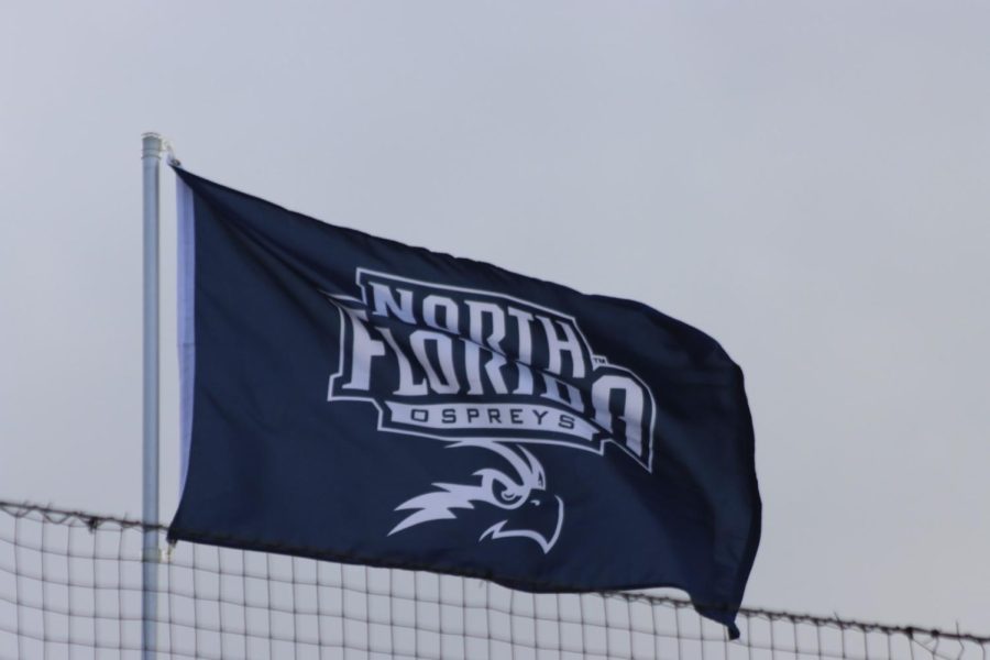 UNF flag flying in the wind.