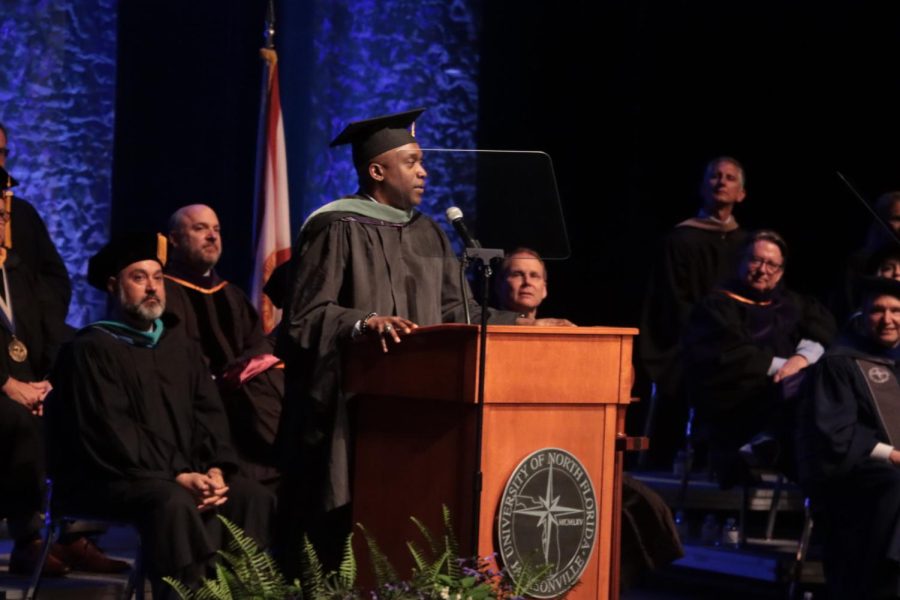 Jacksonville City Council President Terrance Freeman spoke at the ceremony. President Freeman said that he is “deeply passionate” about UNF and grateful to the university for its military support. He welcomes Limayem to North Florida and is excited about the future.