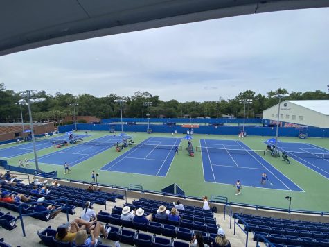 An overhead view of the Florida tennis complex.