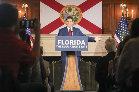 Gov. Ron DeSantis talks during a press conference before signing legislation on Monday, May 15, 2023, at New College of Florida in Sarasota, Fla. DeSantis signed a bill that blocks public colleges from using federal or state funding on diversity programs, addressing a concern of conservatives ahead of the Republican governor's expected presidential candidacy. The law, which DeSantis proposed earlier this year, comes as Republicans across the country target programs on diversity, equity and inclusion in higher education. (Douglas R. Clifford/Tampa Bay Times via AP)