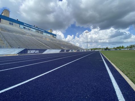 Ground level view of the track at Hodges Stadium