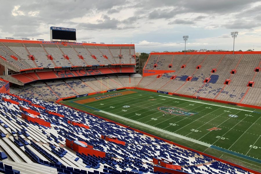 Ben Hill Griffin Stadium as seen from the top rows of the stadium.