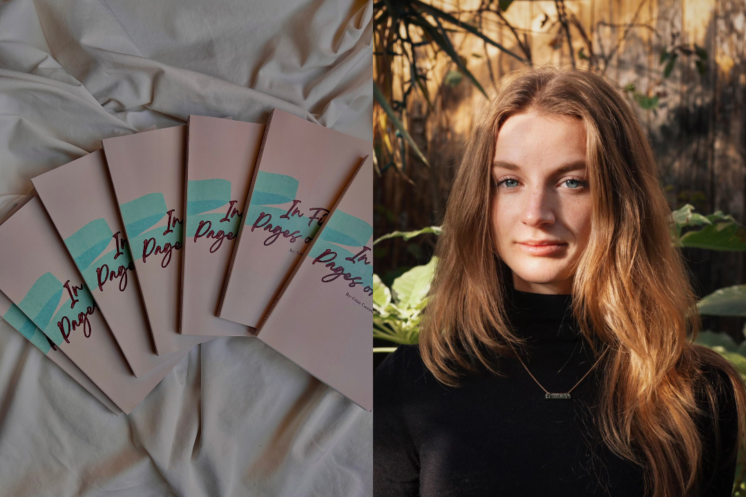 Author Gina Caserta (right) and her debut memoir In Fifty Pages or More (left). (Photos courtesy of Gina Caserta)