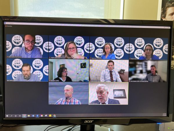 The University of North Florida faculty union bargaining team on Zoom for negotiations with the Board of Trustees team. 