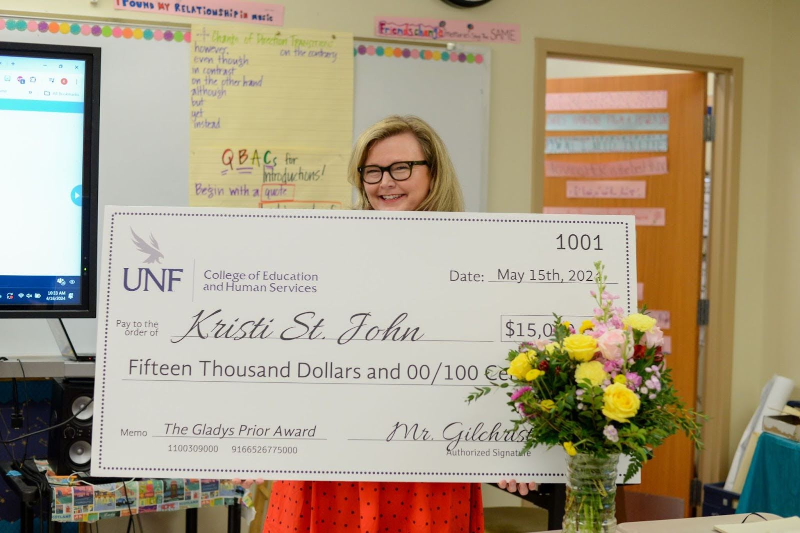 UNF partners with local philanthropist to surprise four Jacksonville teachers with awards