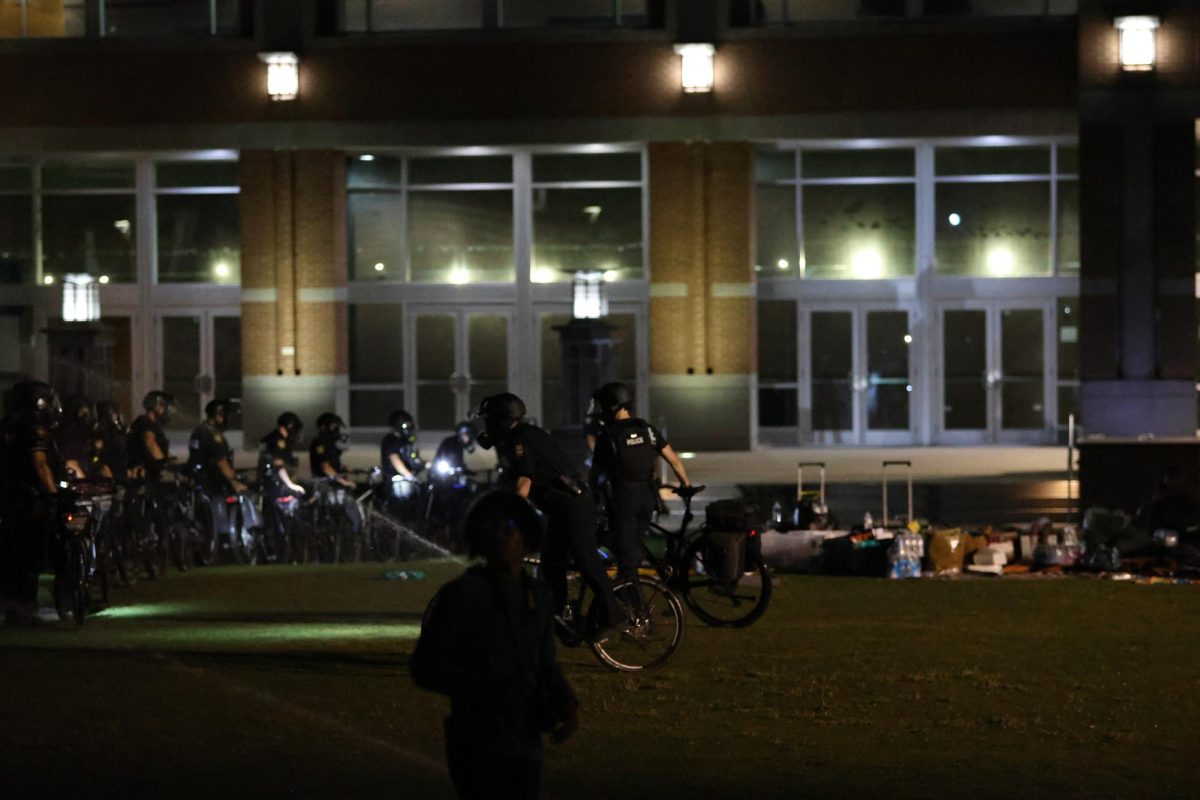 Officers on bikes created a perimeter around the protesters, using their bikes as shields and blockades. 
