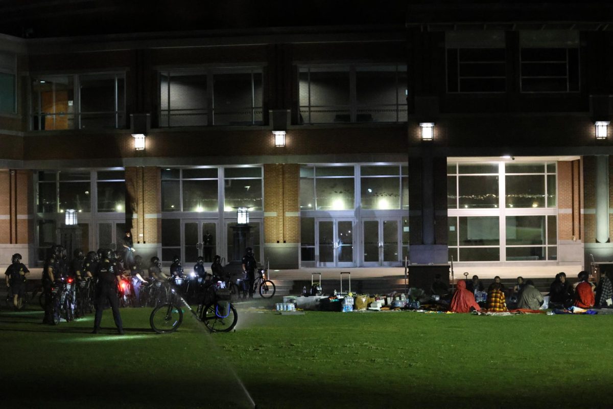 Officers on bikes created a perimeter around the protesters, using their bikes as shields and blockades. 