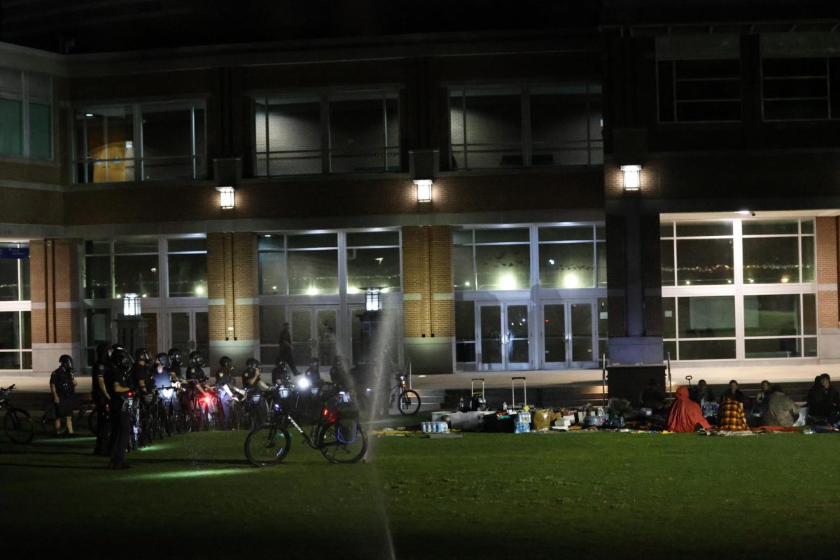 Officers on bikes created a perimeter around the protesters, using their bikes as shields and blockades. 