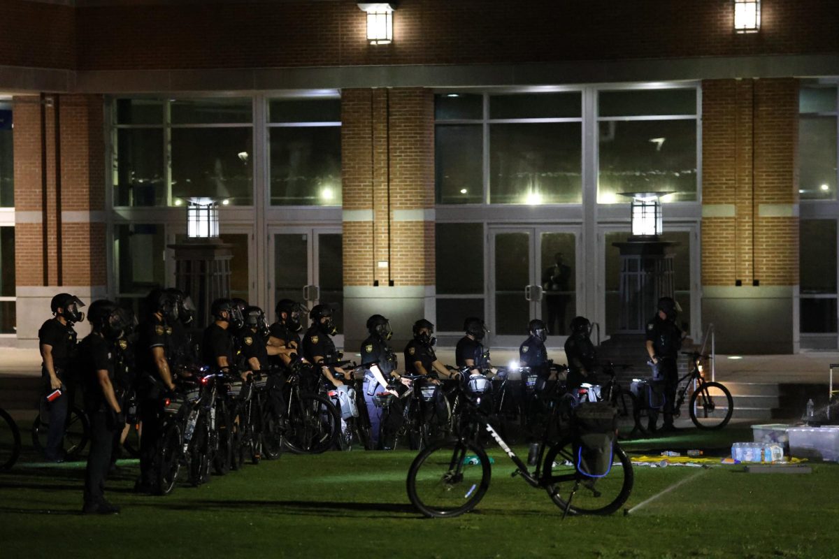 Officers on bikes created a perimeter around the protesters, using their bikes as shields and blockades. 