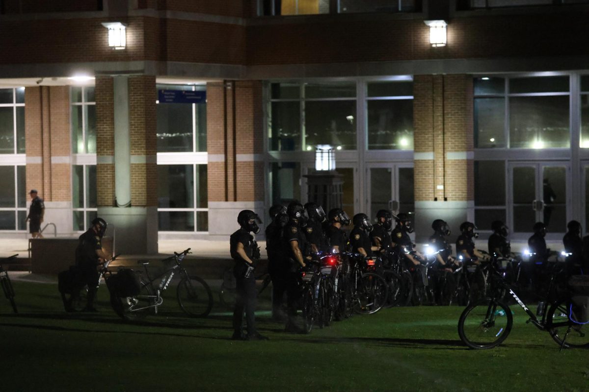 Officers on bikes created a perimeter around the protesters, using their bikes as shields and blockades. 