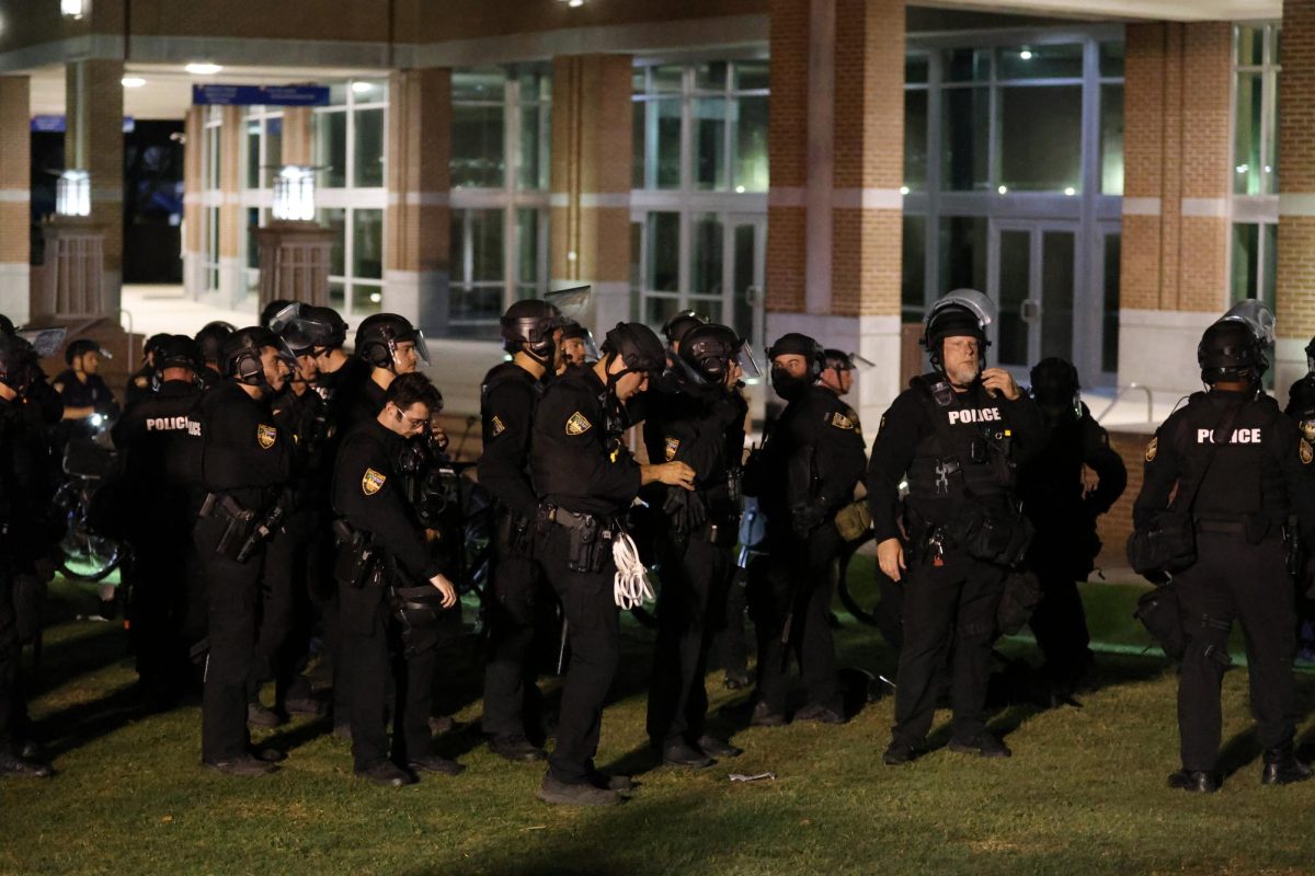 At least 50 officers arrived to help University police officers arrest protesters on Thursday. 